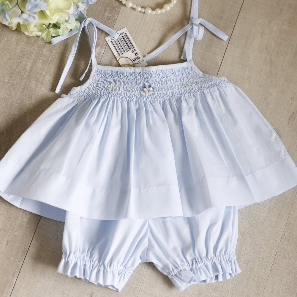 Blue Smocked Feltman Brothers Set Newborn Baby Shower Gift NWT